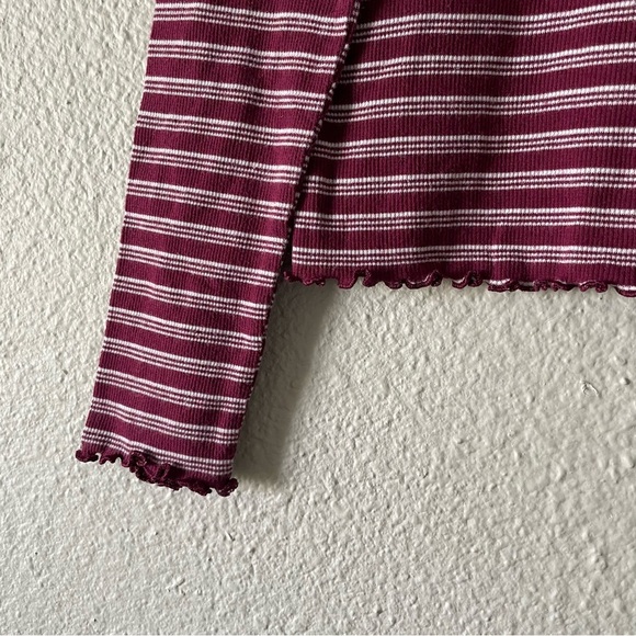 Justice Striped Top Girls 7 Maroon White Lettuce Edge Long Sleeve Shirt - Picture 4 of 7